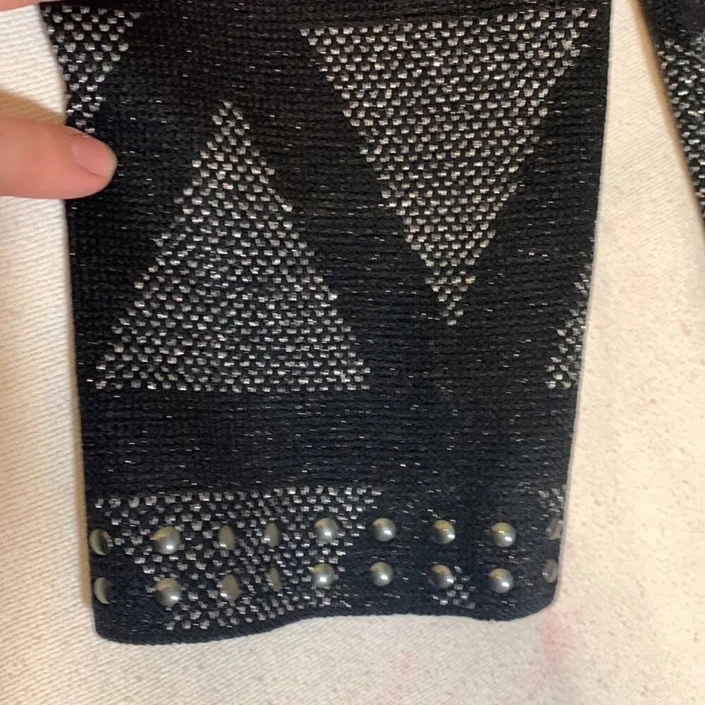 Ming Wang Sapphire womens medium cardigan blazer black silver sparkle fancy - Image 6