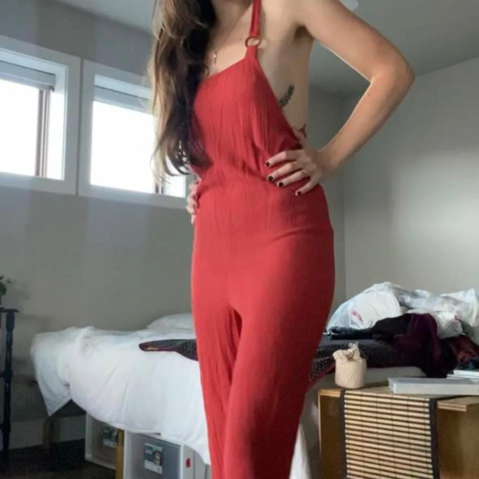 Topshop red / orange jumpsuit with low sides and mid calf palazzo pants 🔥 - Image 3