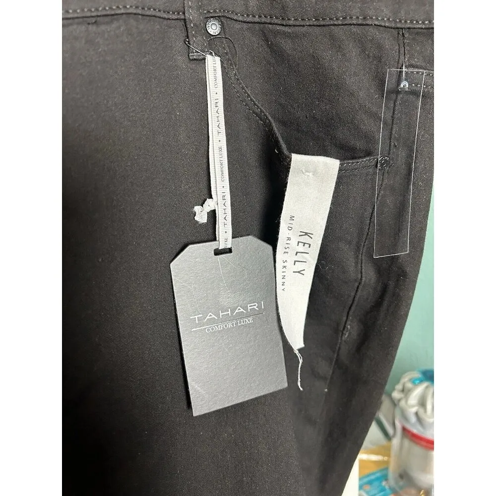 Tahari Women’s Black Jeans Kelly‎ Mid Rise Skinny Stretchy Denim 24W New - Image 2