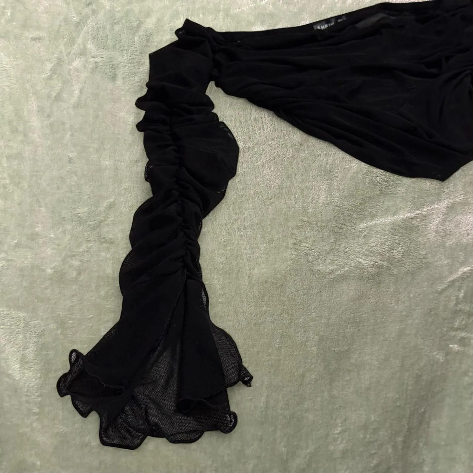 SHEIN Sheer Black Ruched Mesh Off Shoulder Top -M - Image 6