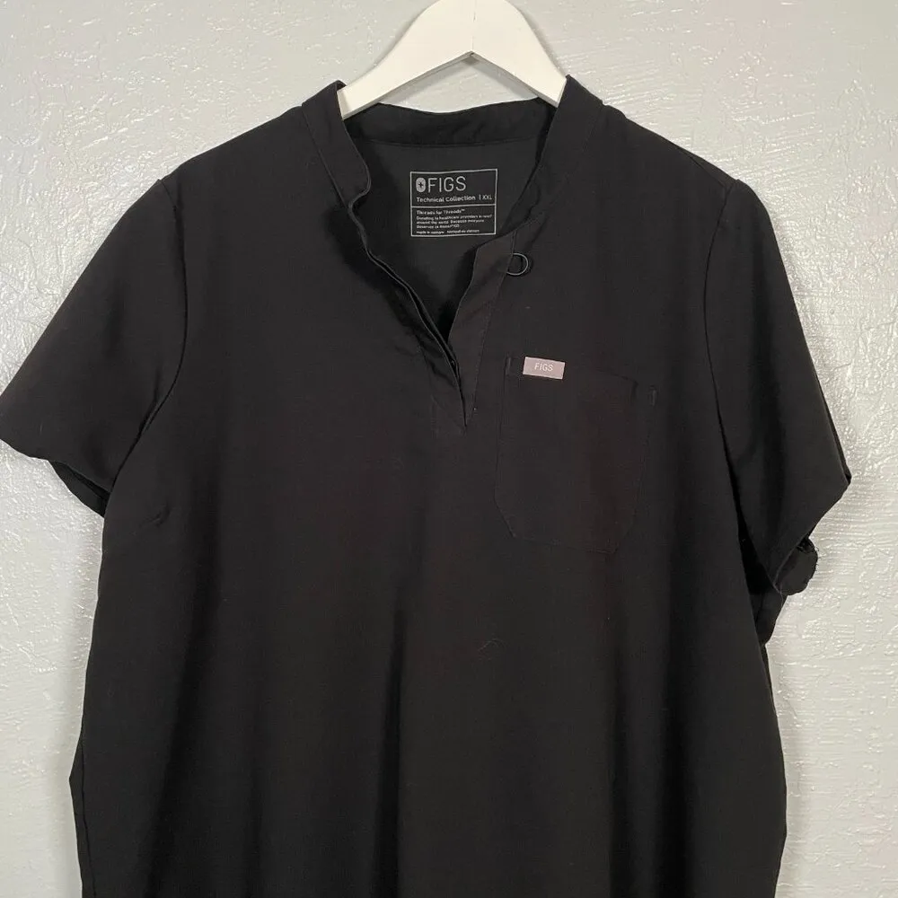 Figs Women XXL Black Kitale Maternity Scrub Shirt Short Sleeve Pocket Stretch - Image 3
