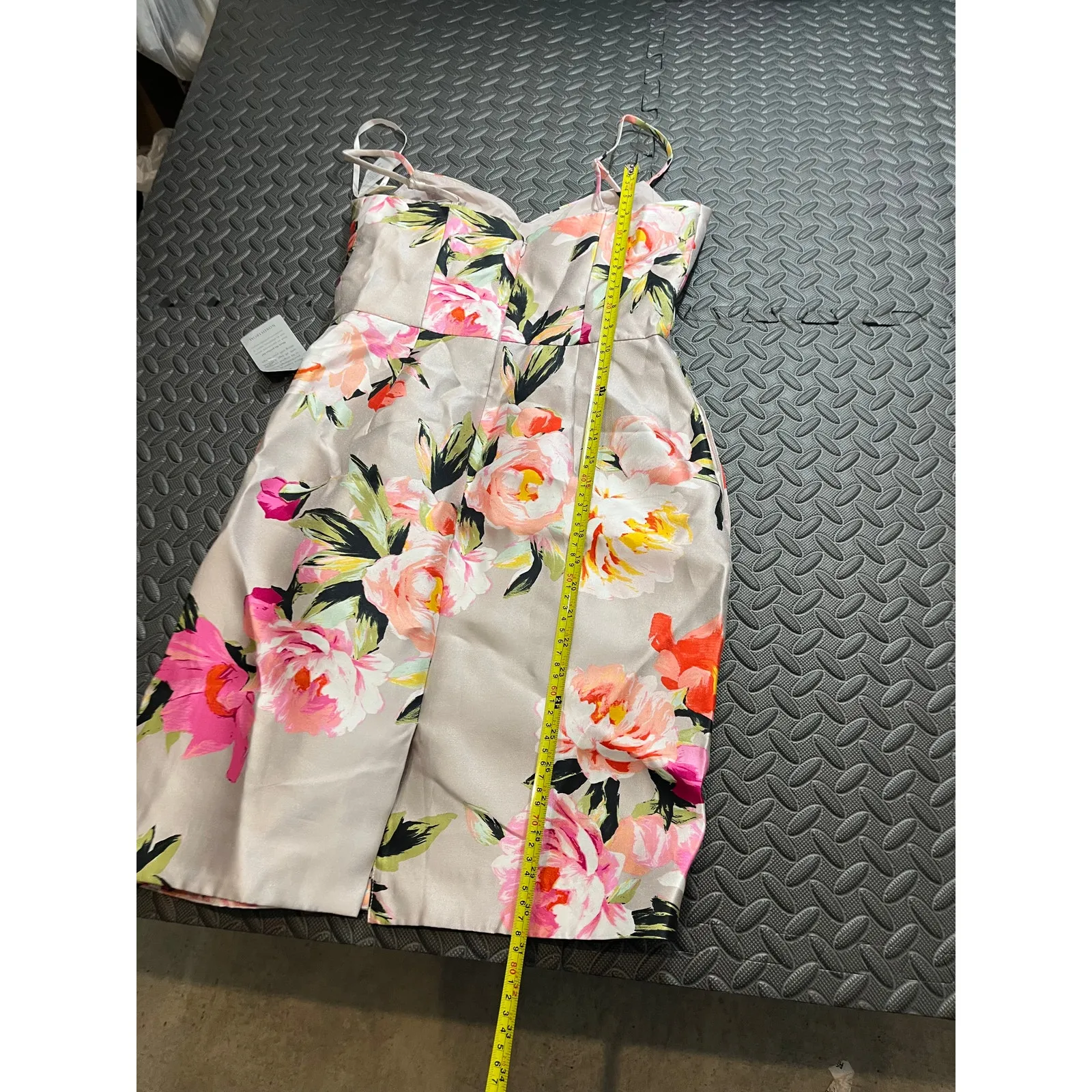 NWT ELIZA J Mikado Floral Print Cocktail Dress Spaghetti Strap Gray Pink 6 - Image 9