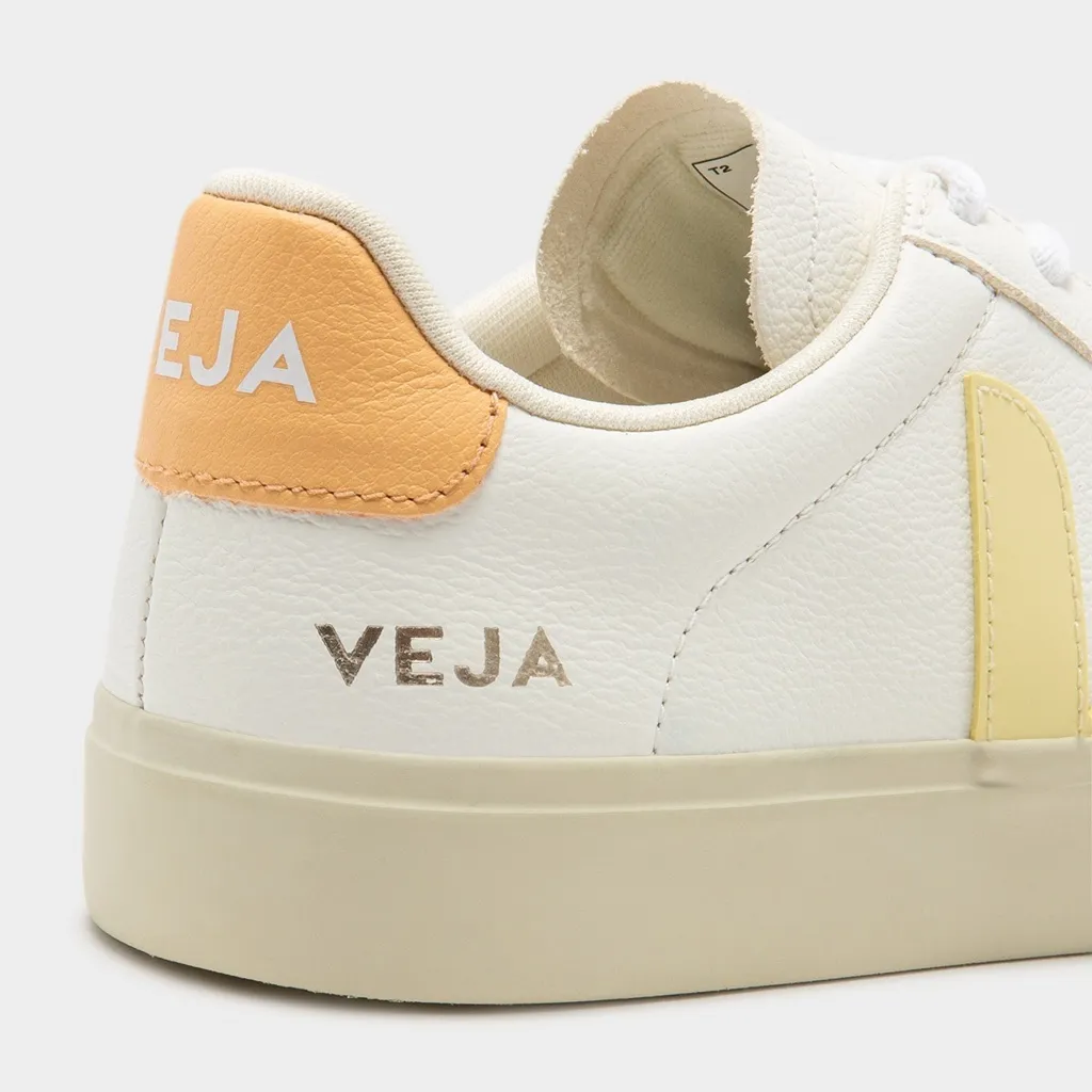 Veja 9 Womens Campo Chromefree Sneakers in White and Sun Peach Orange - Image 3