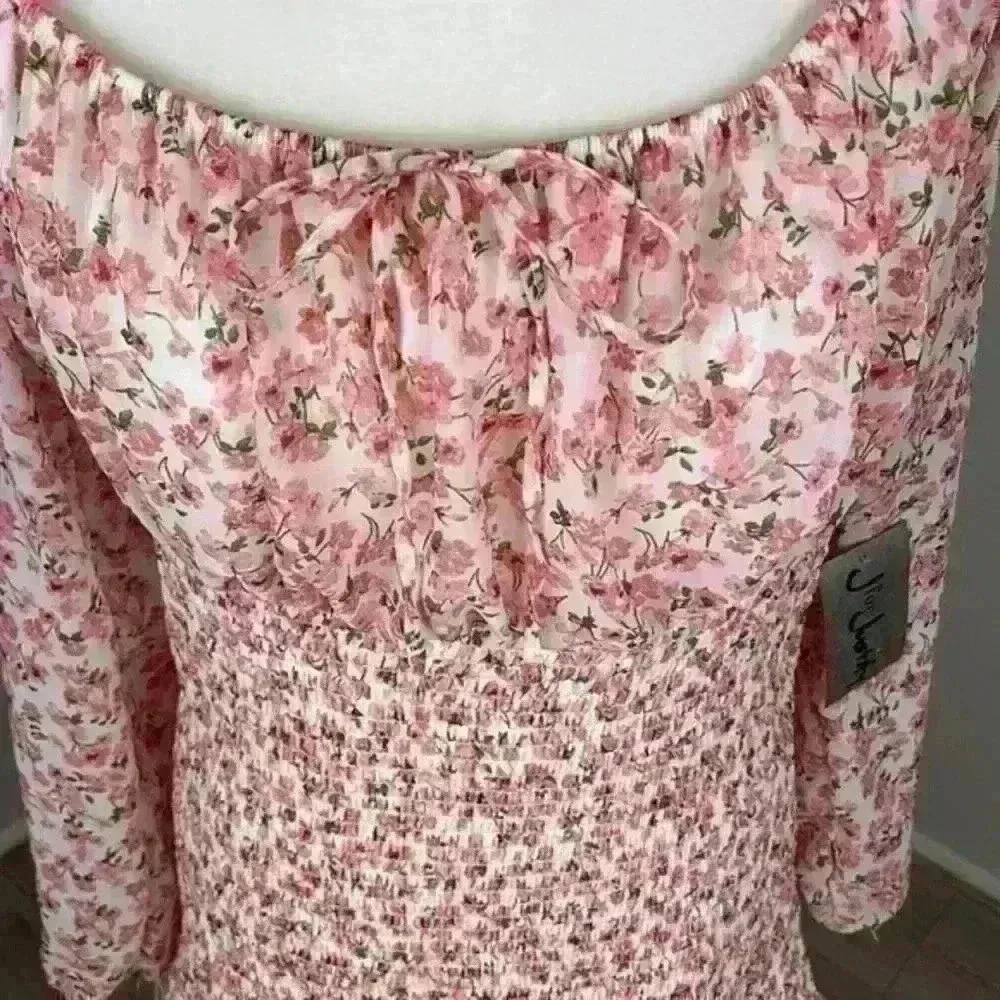 J for Justify Floral Smocked Long Sleeve Mini Dress Size XL NWT - Image 3