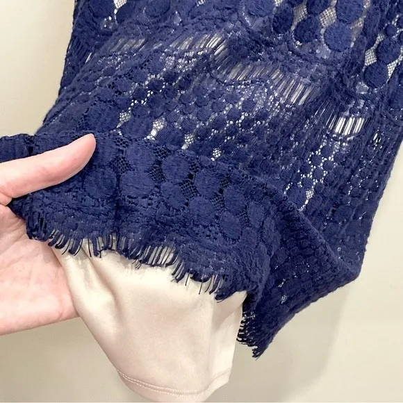 Jessica Howard Lace Shift Dress Navy Evening Layered Sz 12 Petite 3/4 Sleeve - Image 6