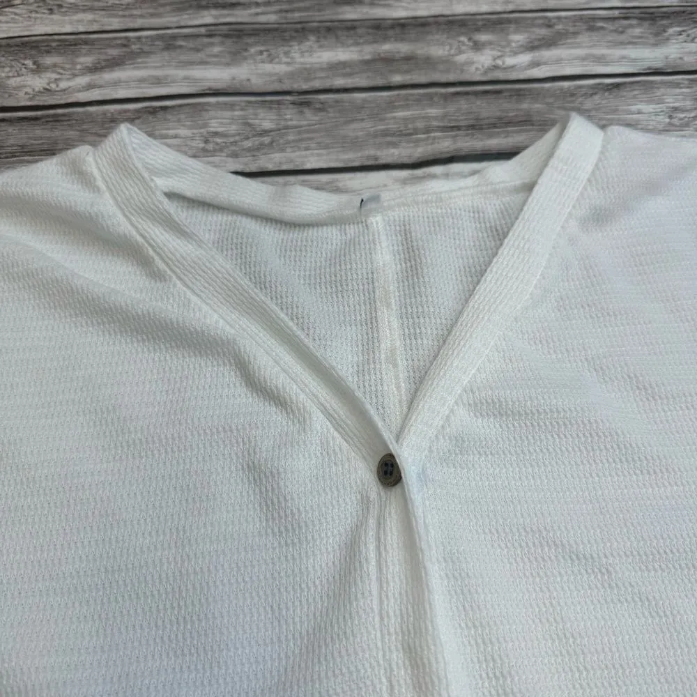 Unbranded Womens Sheer Front Tie Button Front V Neck White Cardigan M Med Medium - Image 3