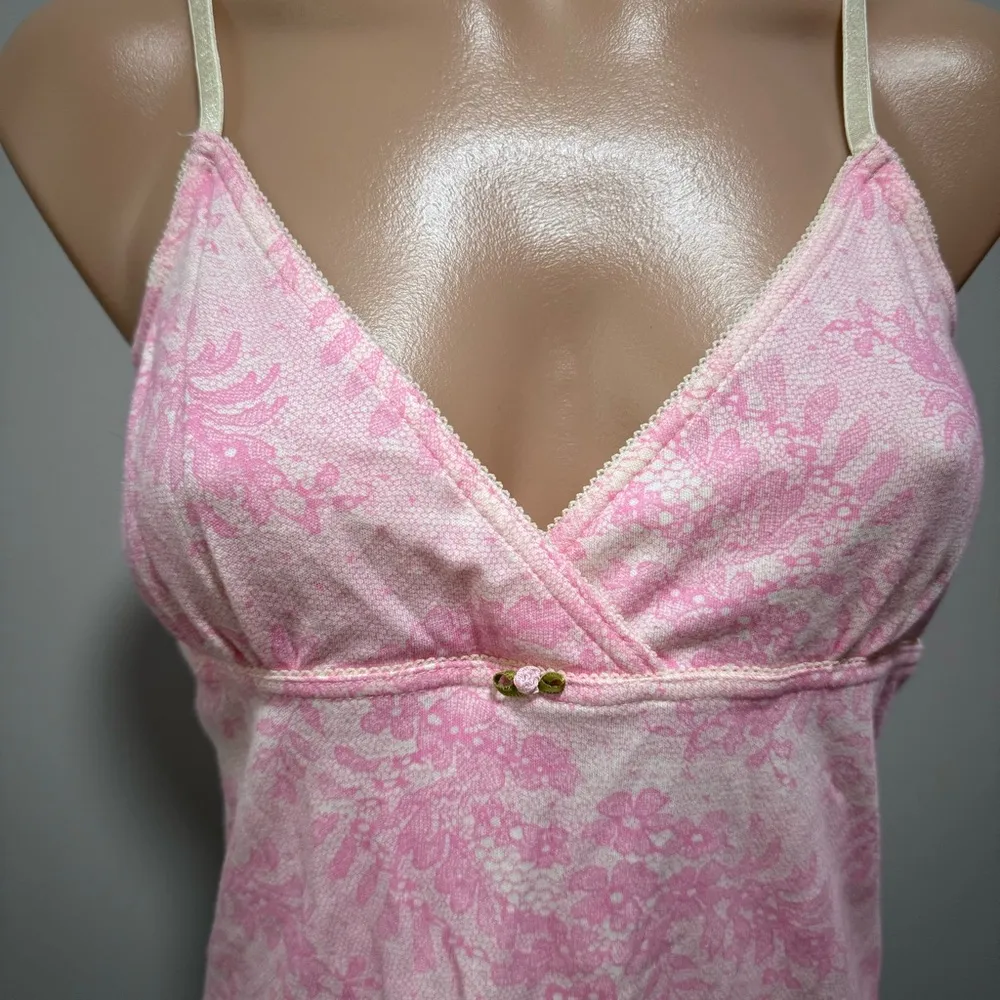 Tommy Hilfiger  Pink White Tank Top Floral Lace Coquette Nighty Feminine Y2K - Image 5