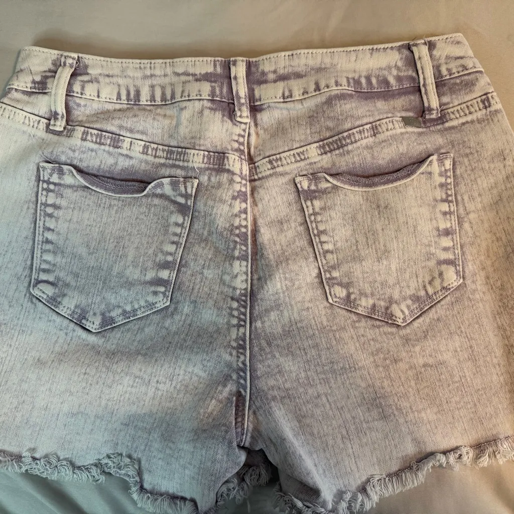 1822 Denim Purple Acid Wash High Rise Shorts Size 10 Raw Hem - Image 2