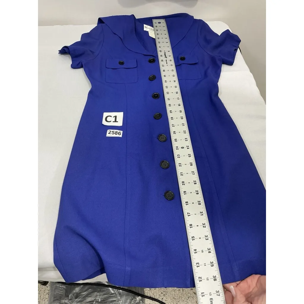 Womans Danny & Nicole Ny Blue Button Up V Neck Sailor Collar Shirt Dress 10 P - Image 6