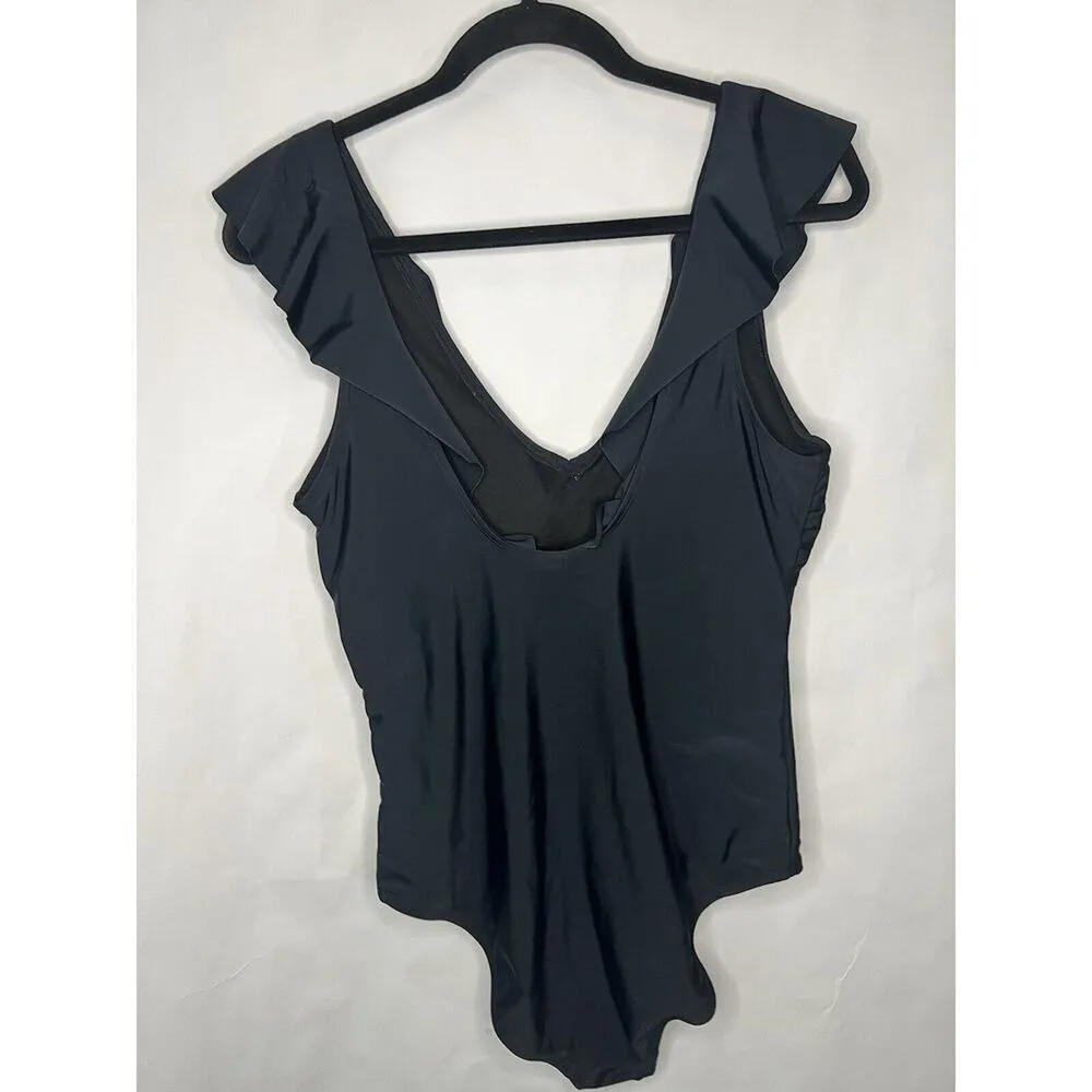 Old Navy Women’s Black Ruffle Sleeve One Piece Swimsuit Size L - Image 6