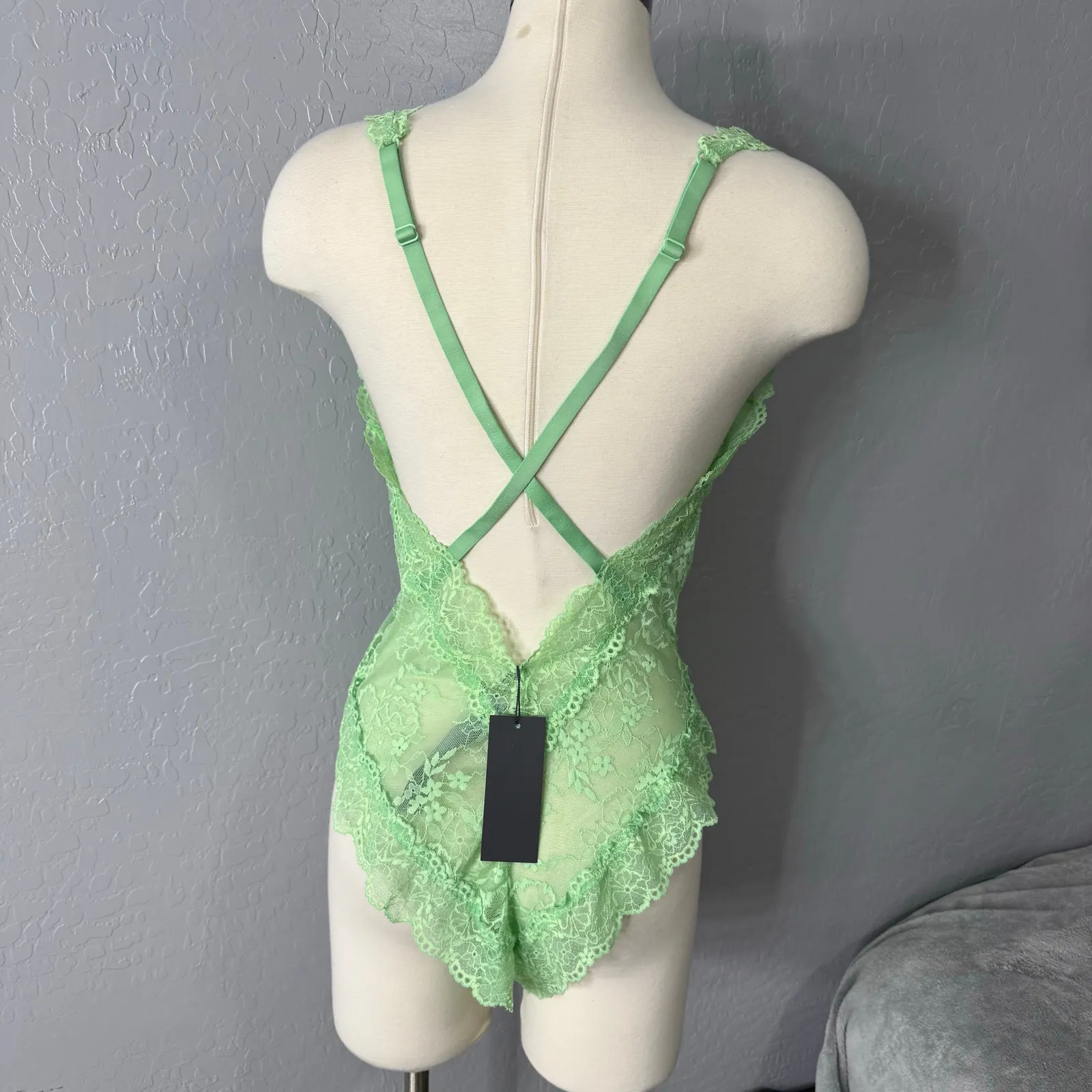 Savage X Fenty Soft N Savage Lace Teddy, Green Lotus, 2X - Image 3