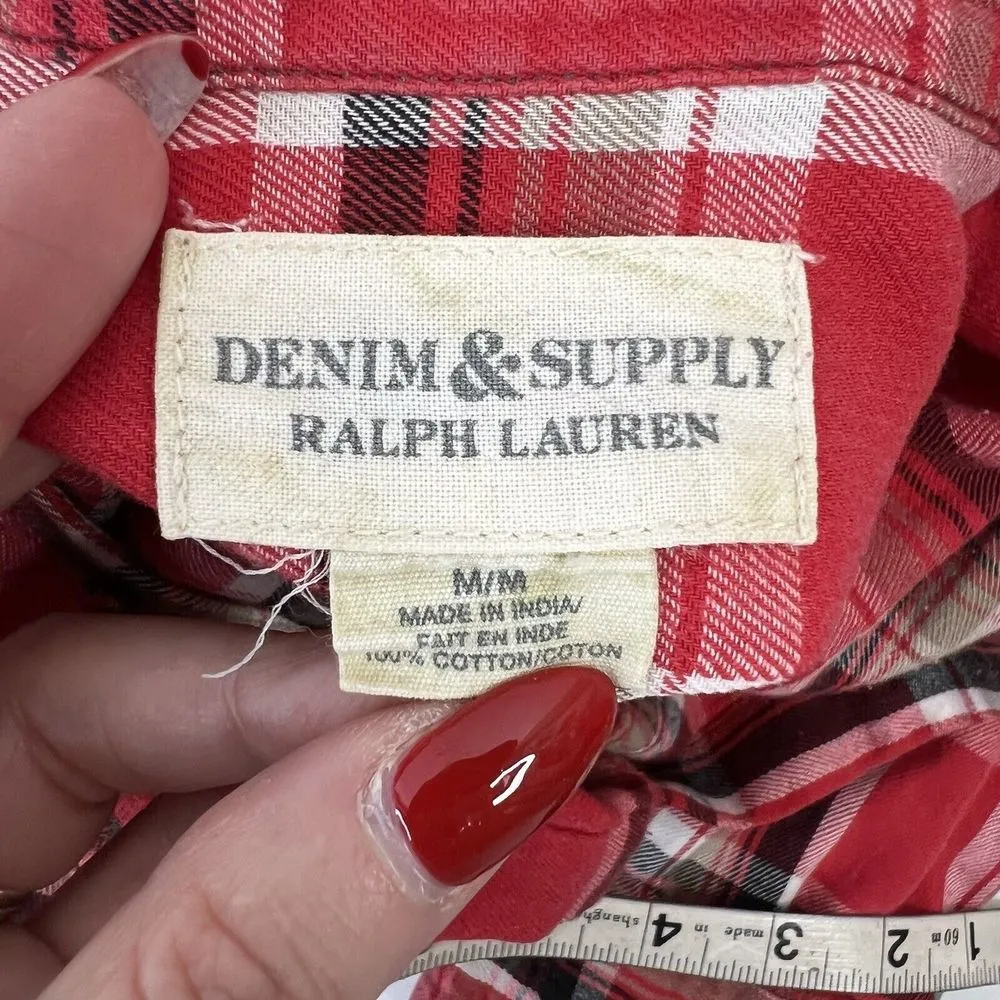 Denim & Supply Sz M Ralph Lauren Button Front Red Plaid Shirt Oversized Cotton - Image 9