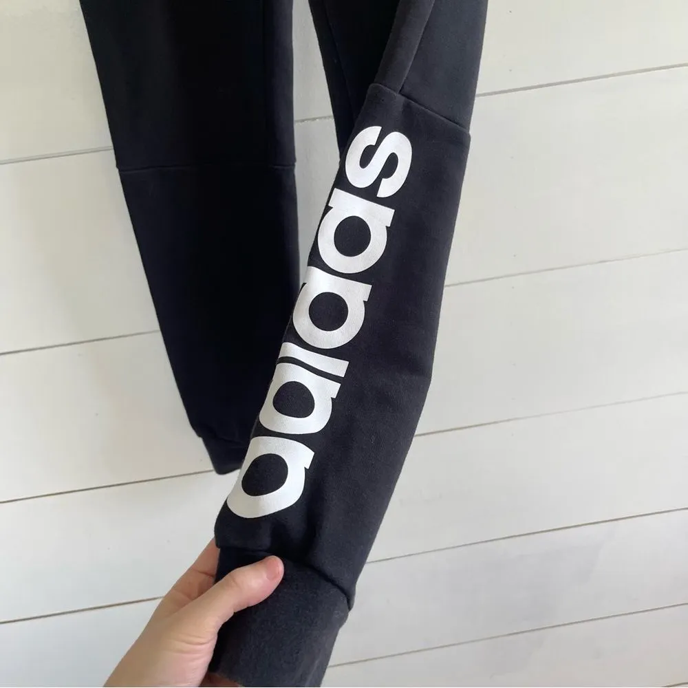 Adidas  Essentials Black White Spellout Linear Sweatpants - Image 3