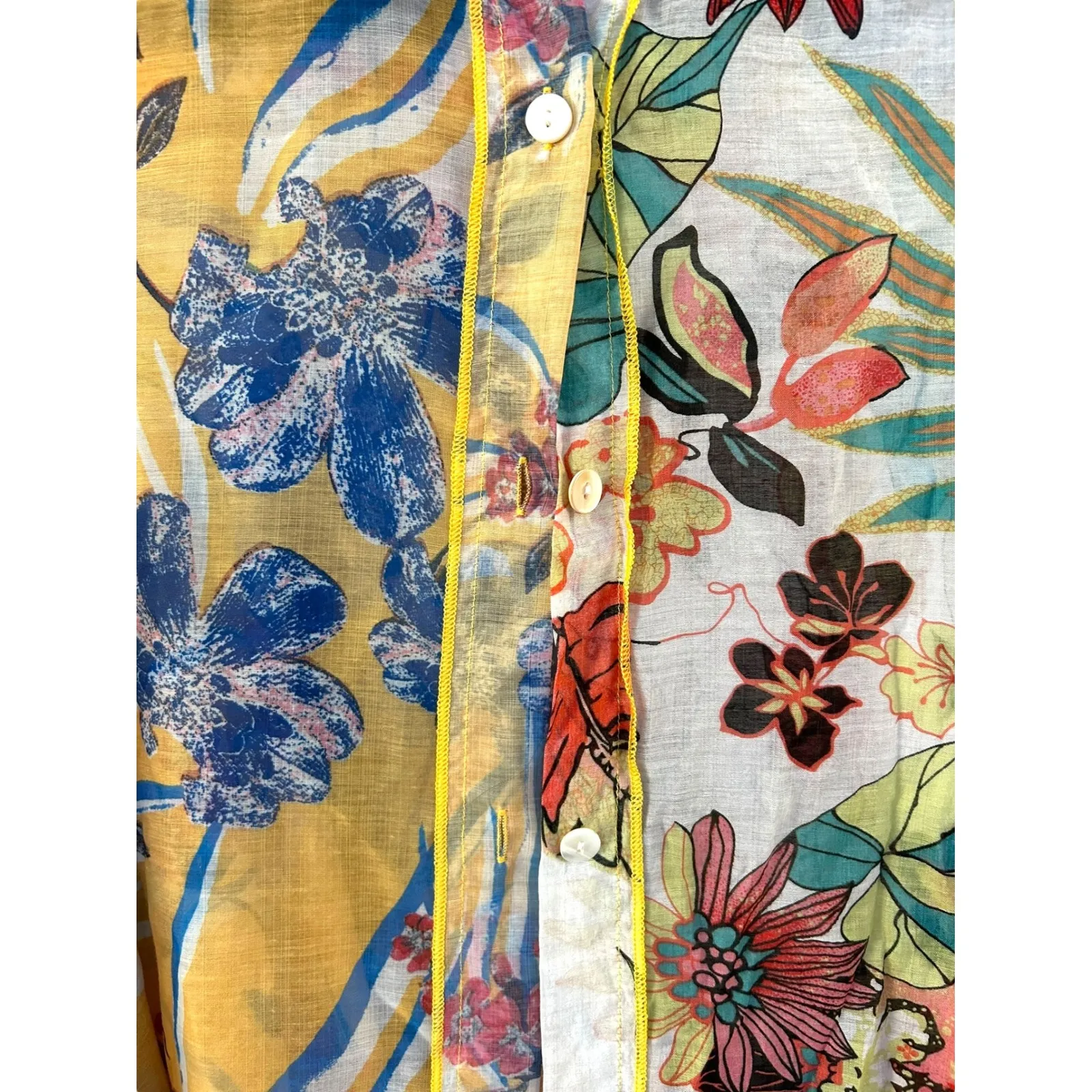 Shana Women XS Yellow Floral‎ Print Mixed Flowy Button Up Shirt Tunic Dress - Image 3