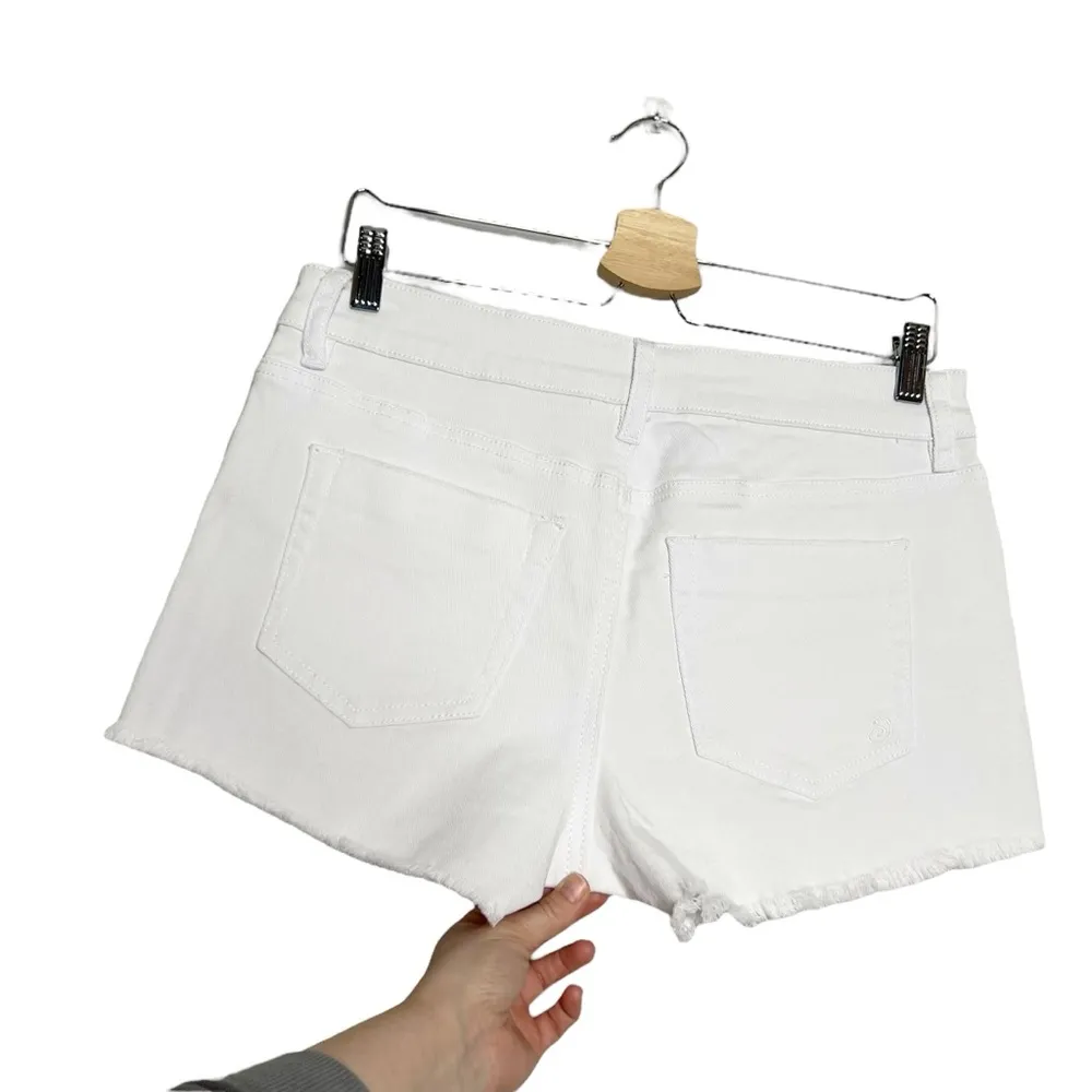 Indigo Rein White Floral Embroidered Raw Hem Cut Off Denim Shorts - Image 6