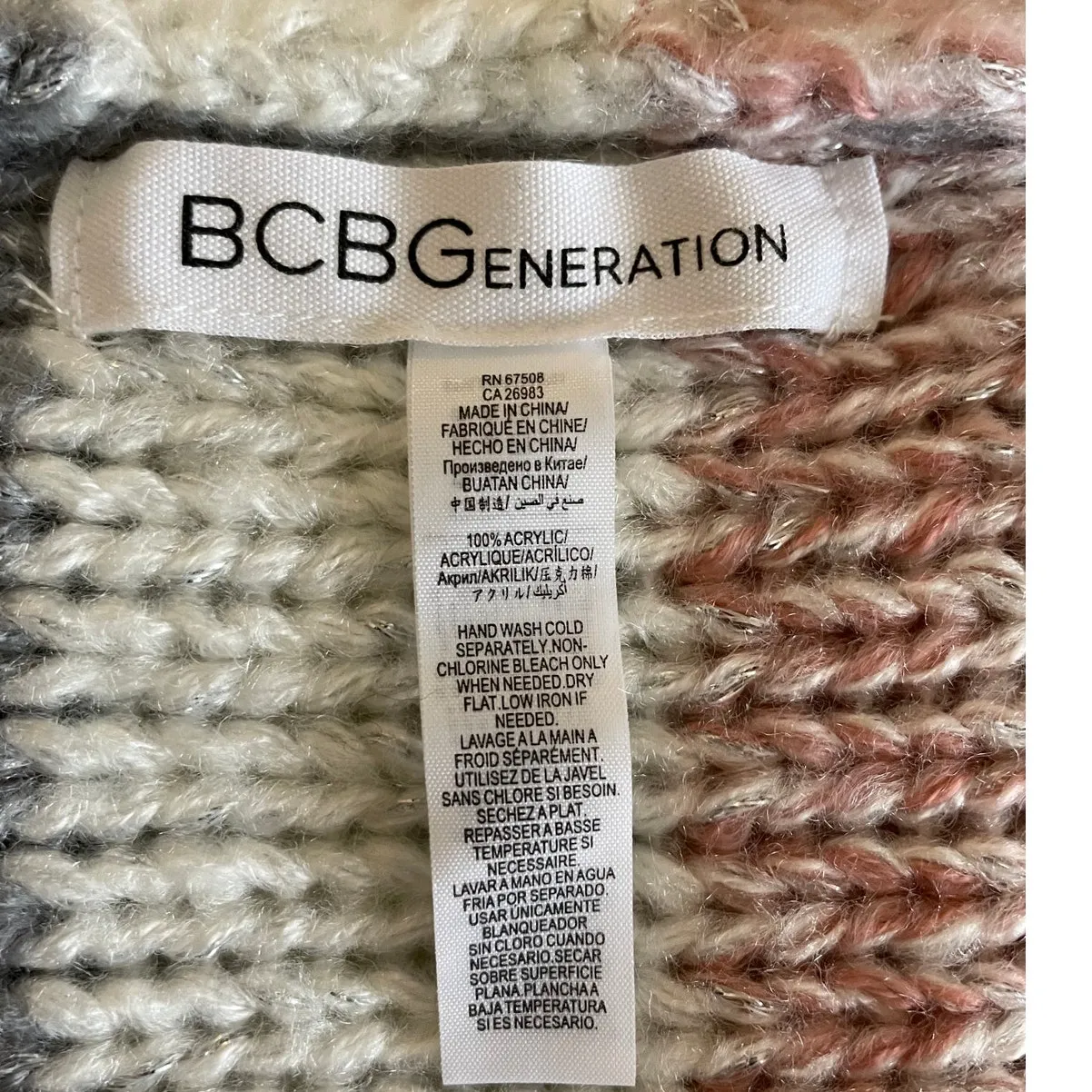 BCBGeneration Scarf Cowl Infinity Multicolored Pink White Gray - Image 3