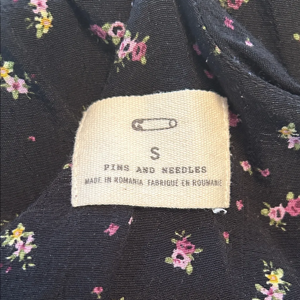 Pins and Needles Deep V Black Floral Midi Spaghetti Strap Racer Back Slip Dress - Image 9