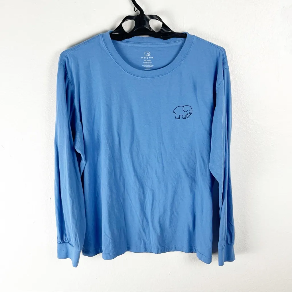 IVORY ELLA 100% Cotton Blue Winter Graphic Long Sleeves Crewneck Tee, Size XL - Image 2