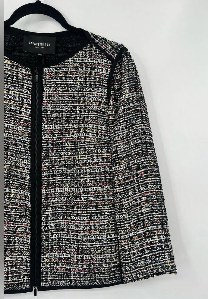 Lafayette 148 Keaton Tweed Blazer Jacket Rainbow Multicolor Pockets Black Petite - Image 7