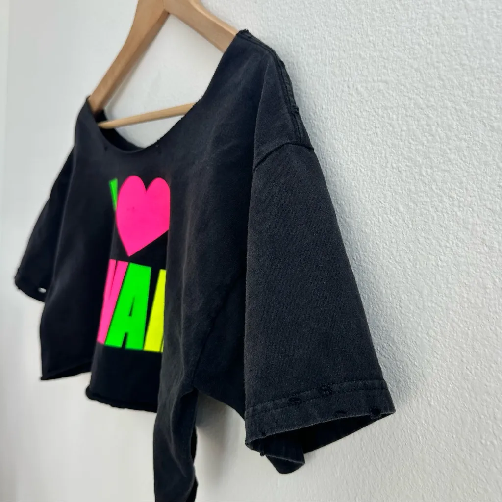 I Love HAWAII Destroyed Off the Shoulder Cropped Tee Black Size M - Image 3