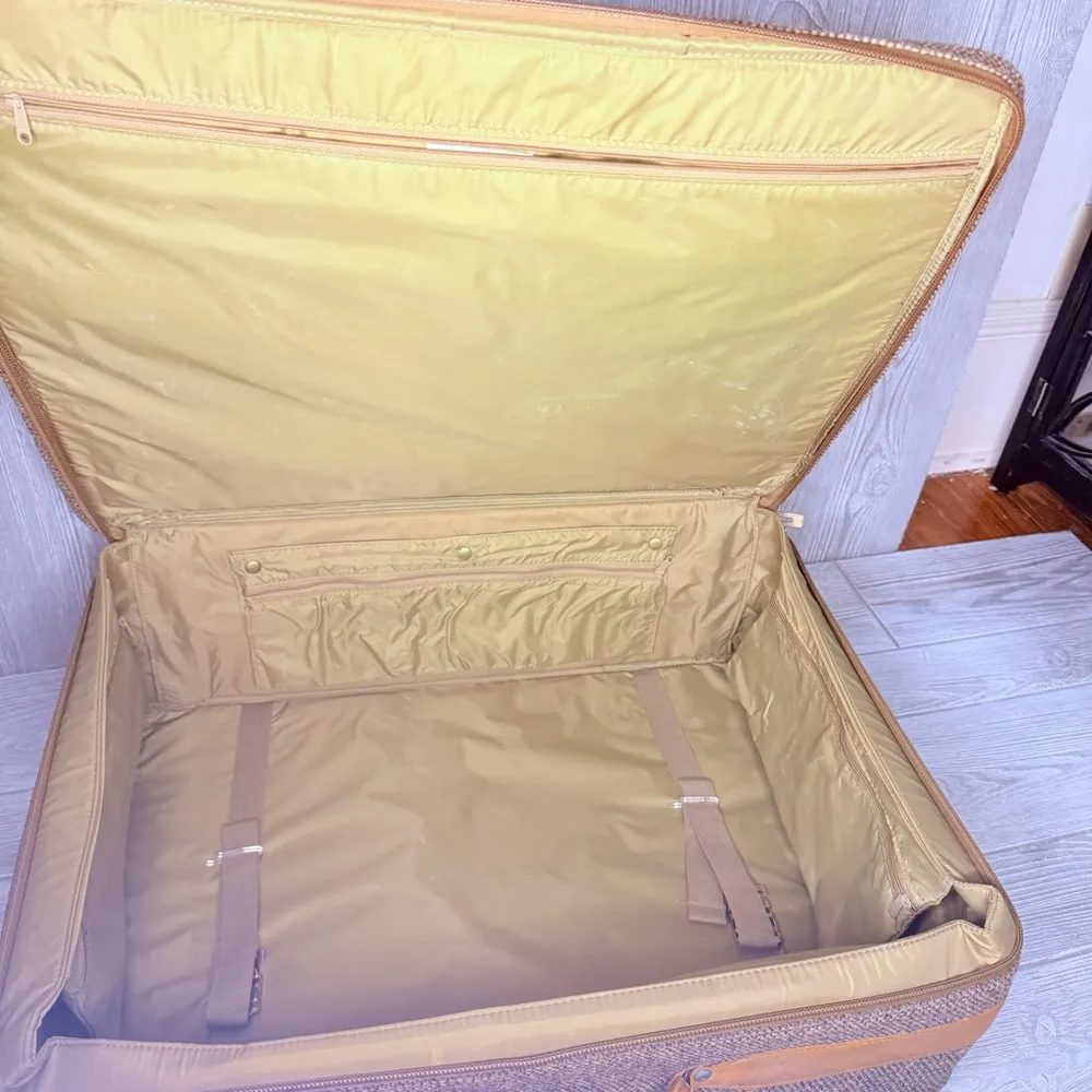 Vintage Hartman leather tweed damask travel luggage suitcase travel zip bag tote Gray - Image 12