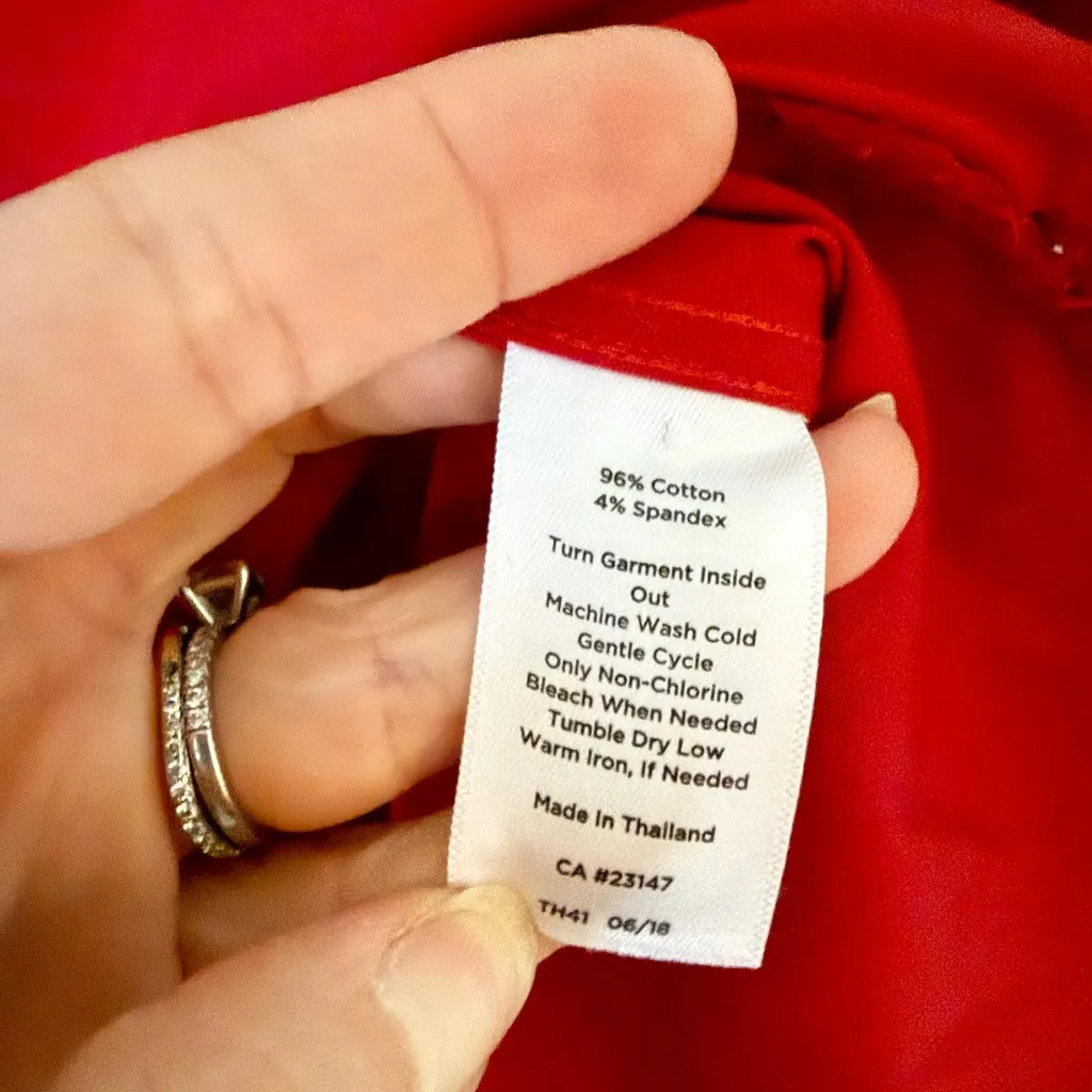 Talbots Quarter Button Front Shirt with Rhinestone Buttons in Red Size 10 - Image 6