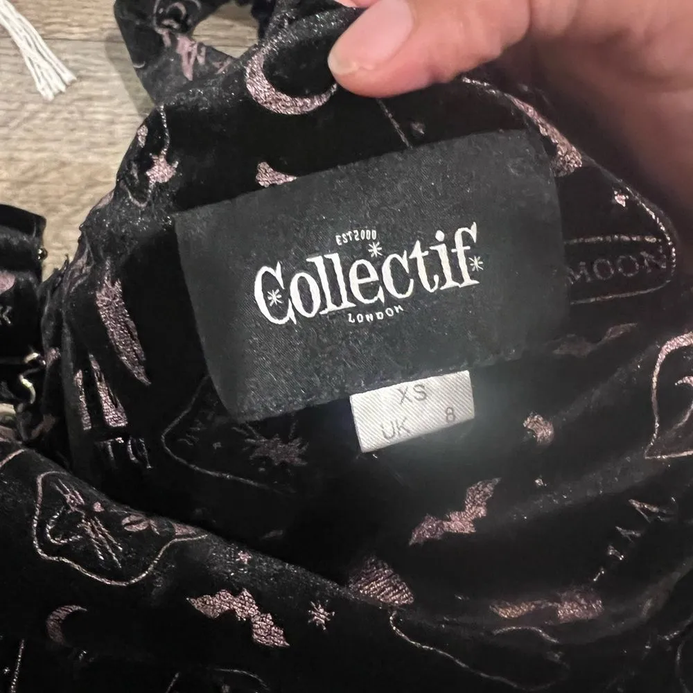 Collectif Rochelle Spooky Velvet Skater Dress xs Black - Image 10