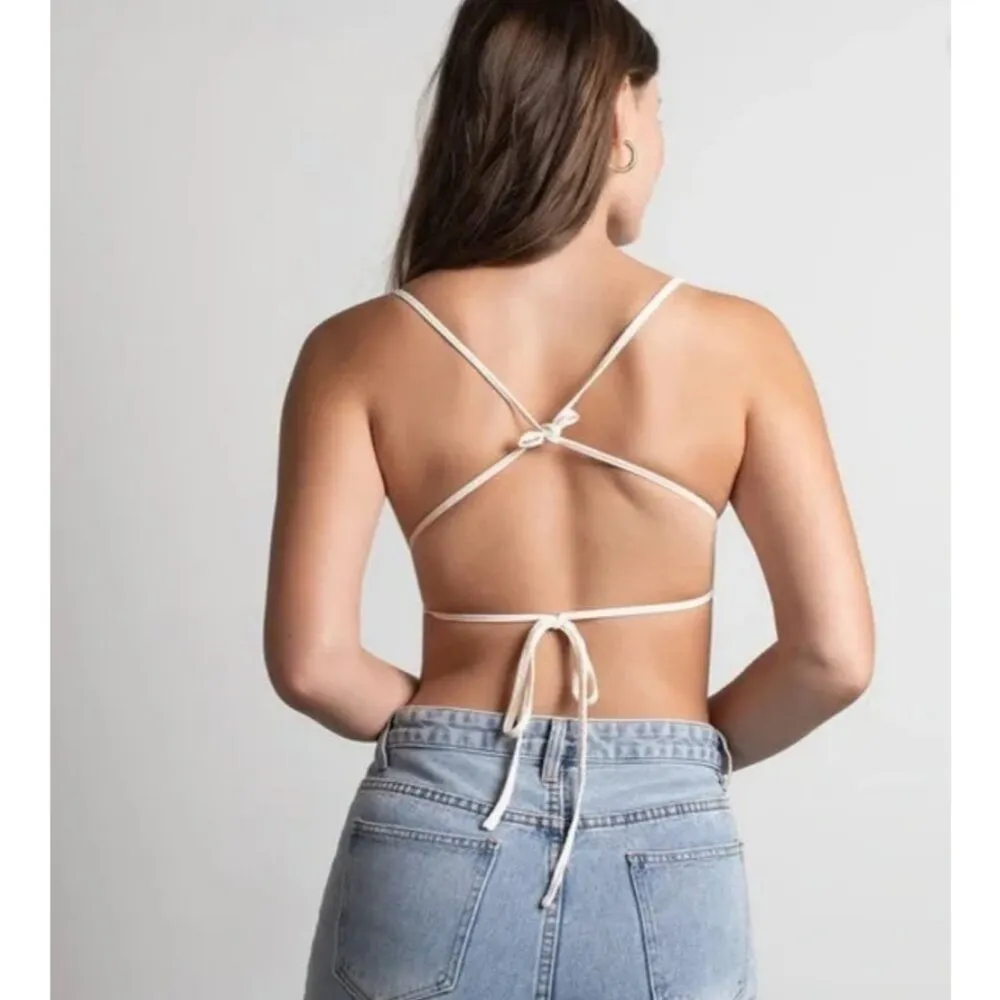 Pretty Garbage Cream Ruched Backless Crop Top Cream Size Medium NEW! - Image 2