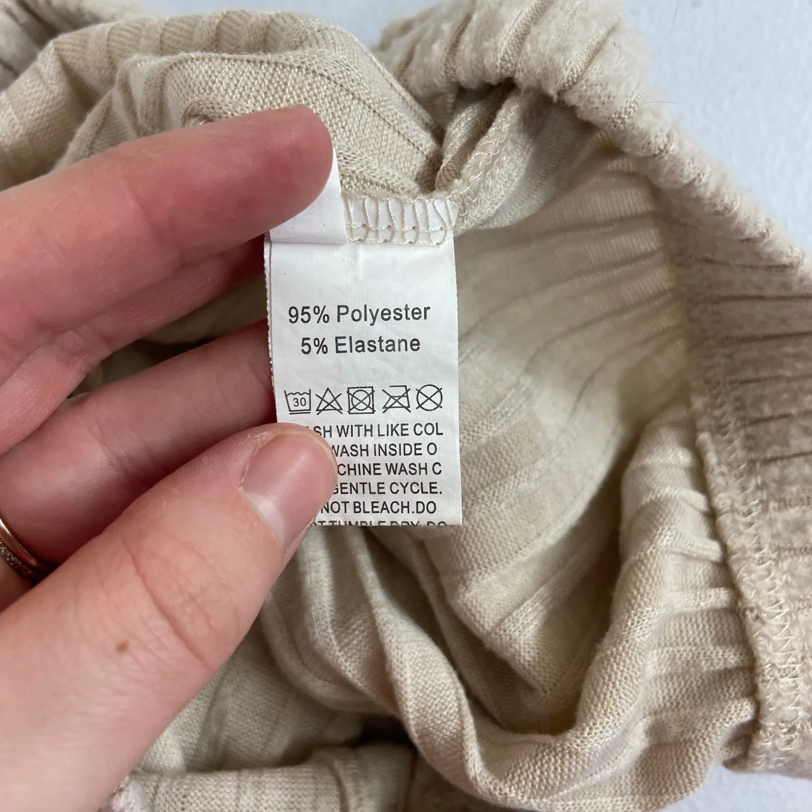 Women's beige soft ribbed pull on drawstring high waisted lounge pajama pants M Size M - Image 7