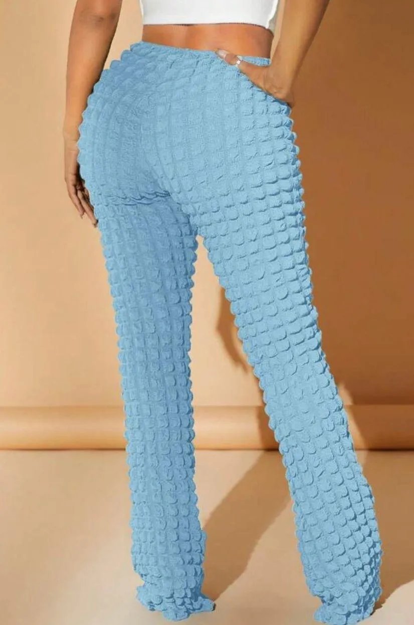 SheIn SXY Solid Textured Straight Leg Pants Baby Blue, Large - Image 2