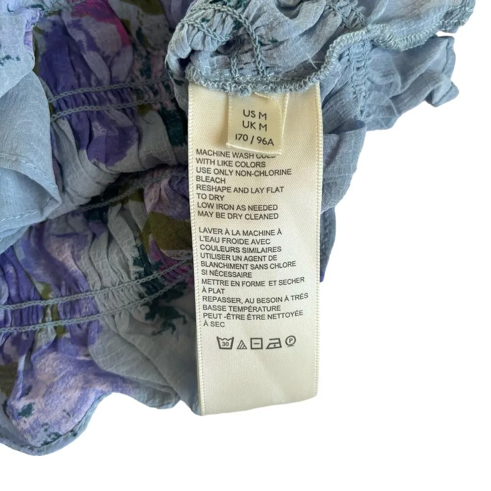 Free People Daphne Silver Blue Combo Lace Floral Print Blouse Size Medium - Image 8