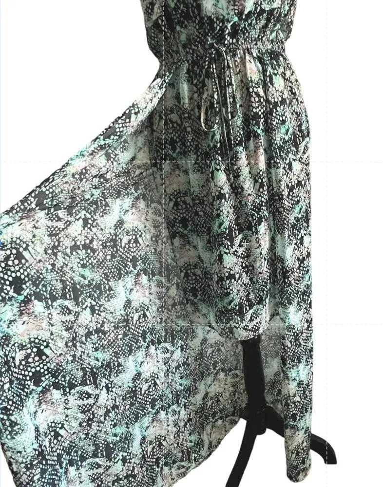 Bobeau Hi Low Dress Womens Small Green Snakeprint Boho Colorful - Image 4
