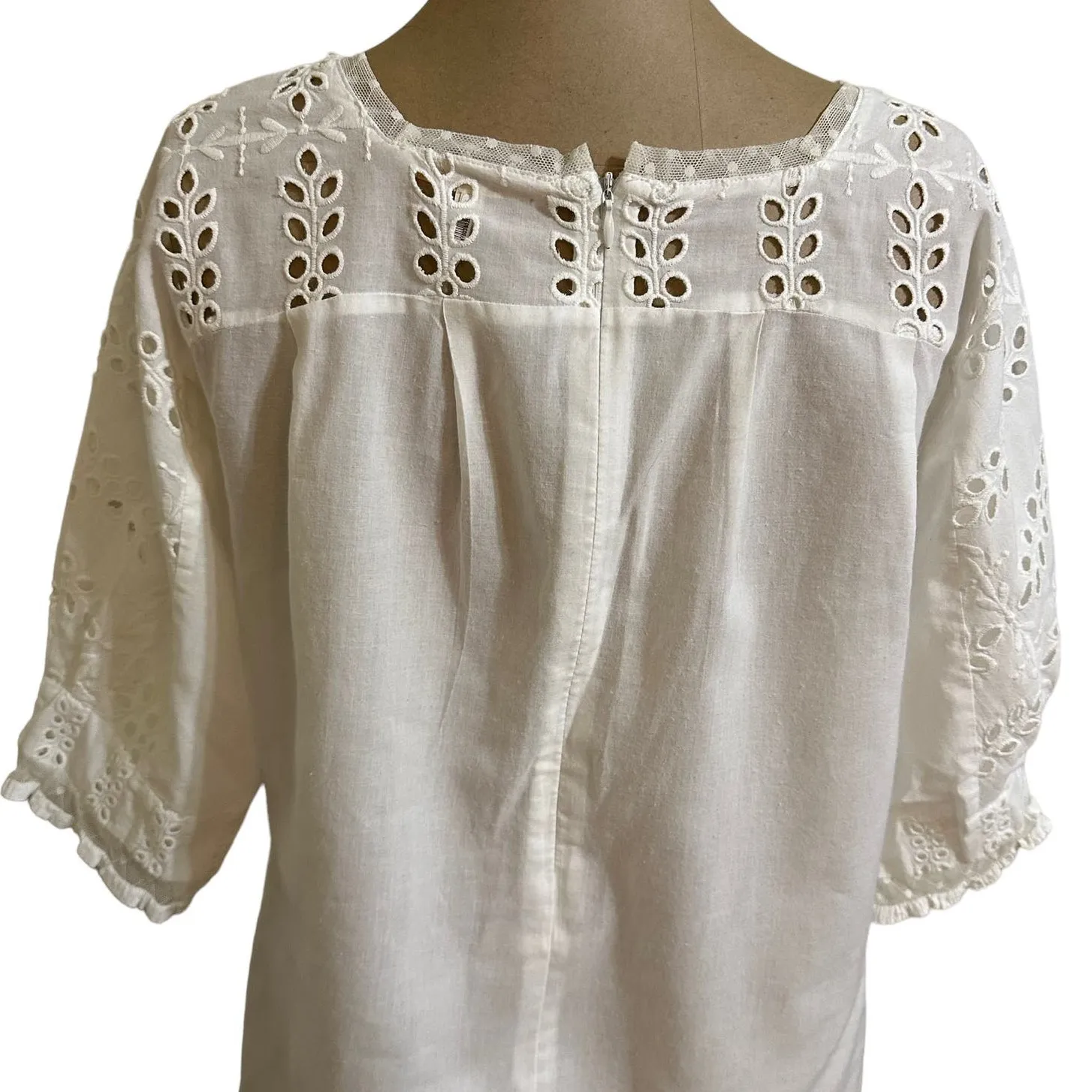 Maje Blouse Eyelet Lace White Cotton Short Sleeve Pullover - Image 8