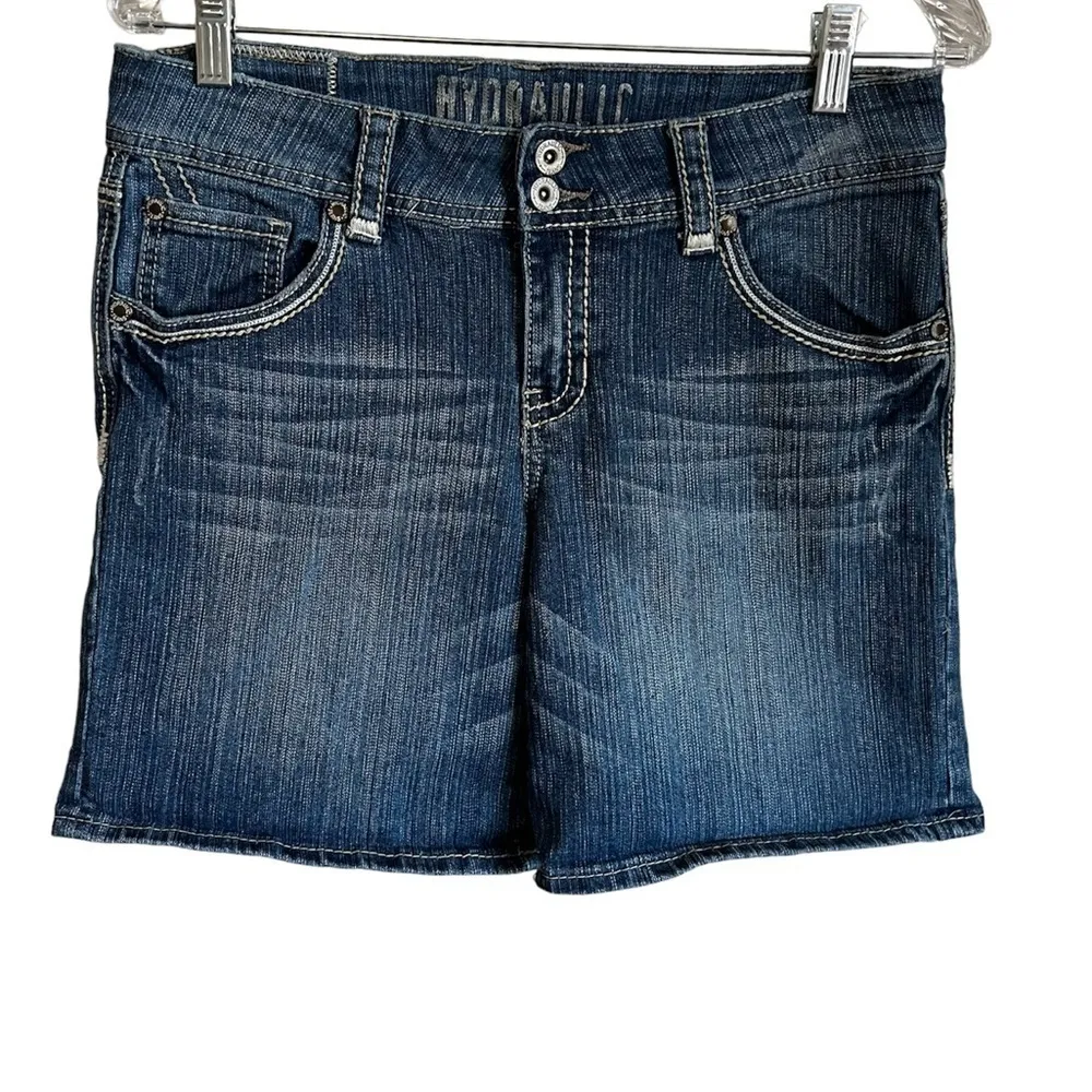 Hydraulic Thick Stitch Denim Shorts - Image 2