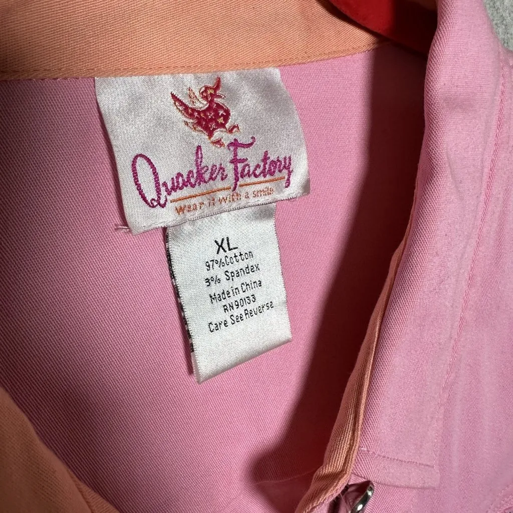 Quaker Factory XL Women Pink Jacket Button Long Sleeve Rhinestone Cotton Spandex - Image 2