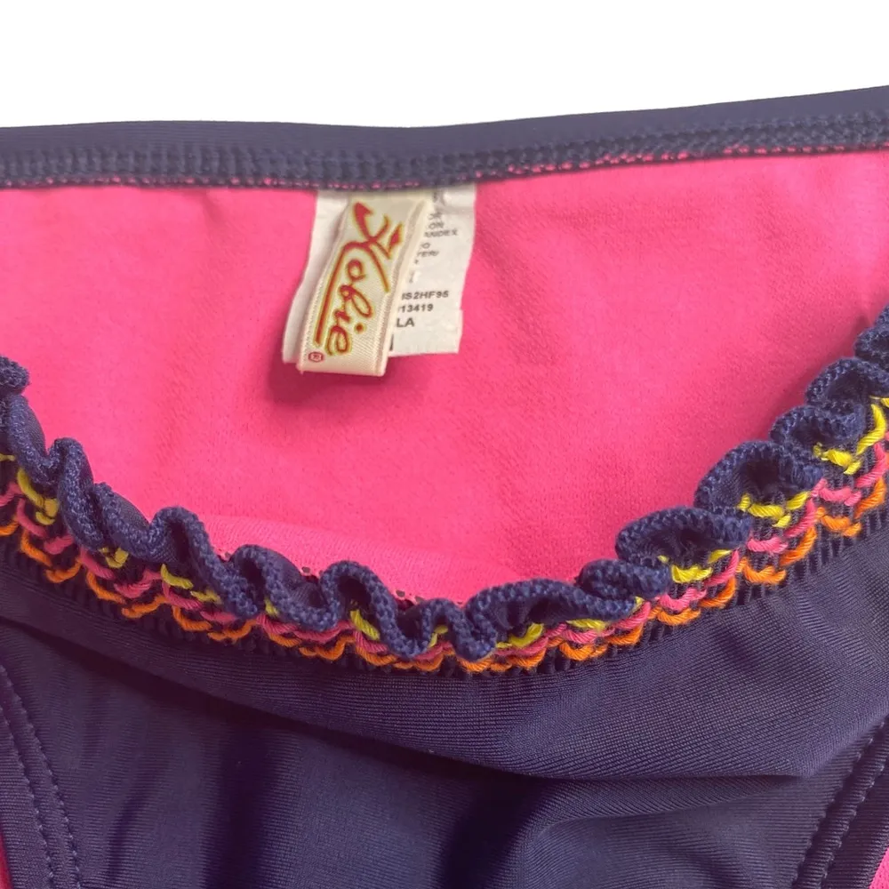 𑁍 Floral Bead Side Tie String Smocked Bikini Bottom 𑁍 Navy Pink 𑁍 Med - Image 7