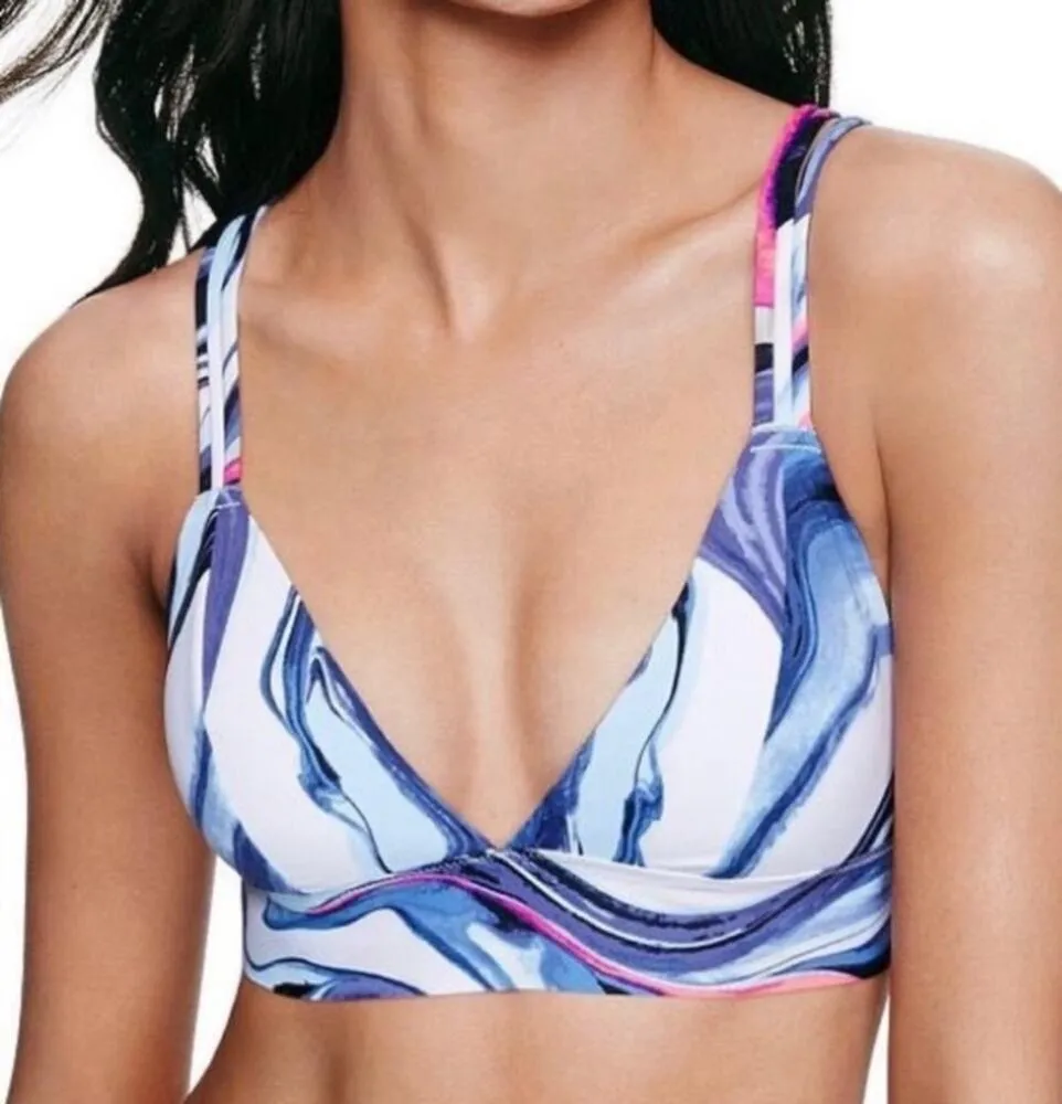 VS Victoria's Secret Pink Banded Strappy Bralette Size XS Marble Blue White - Image 4