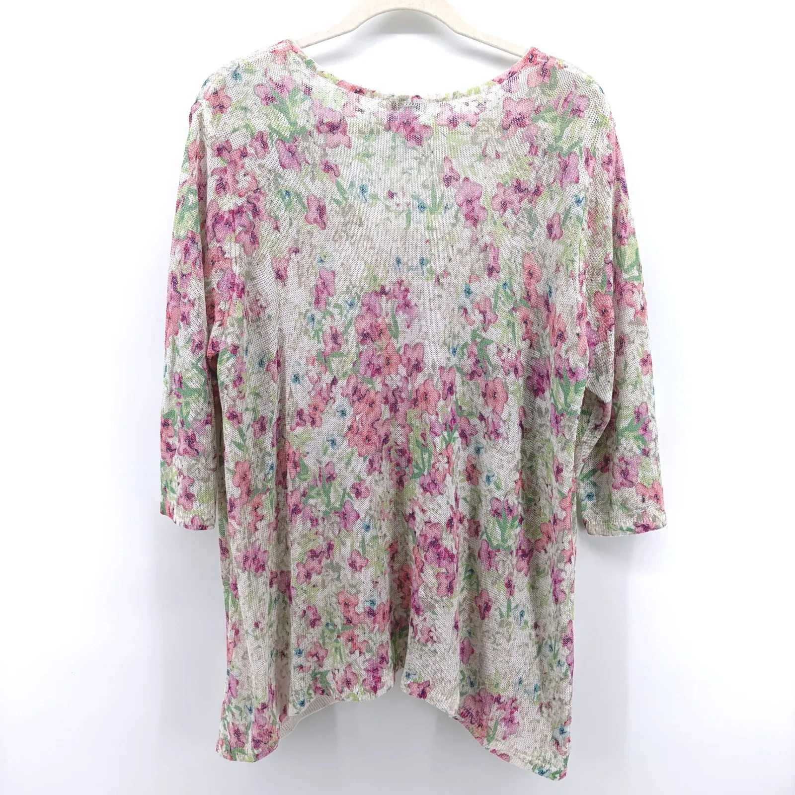J Jill Linen Blend Floral Knit 3/4 Sleeve Sweater Top Women's 1X Cottage Coastal - Image 5
