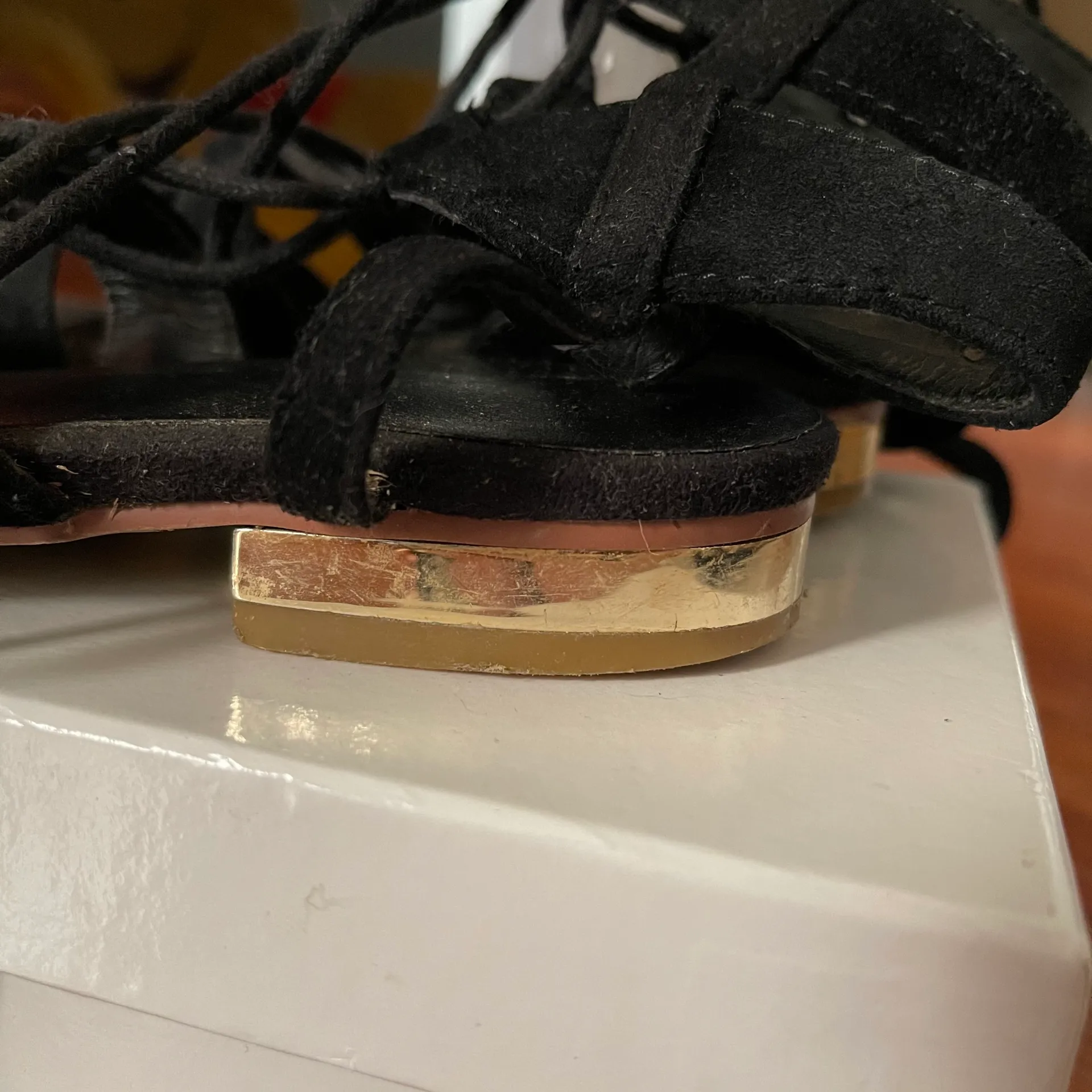 Black Faux Suede Lace Up Gladiator Boho Bohemian Sandals - Image 6