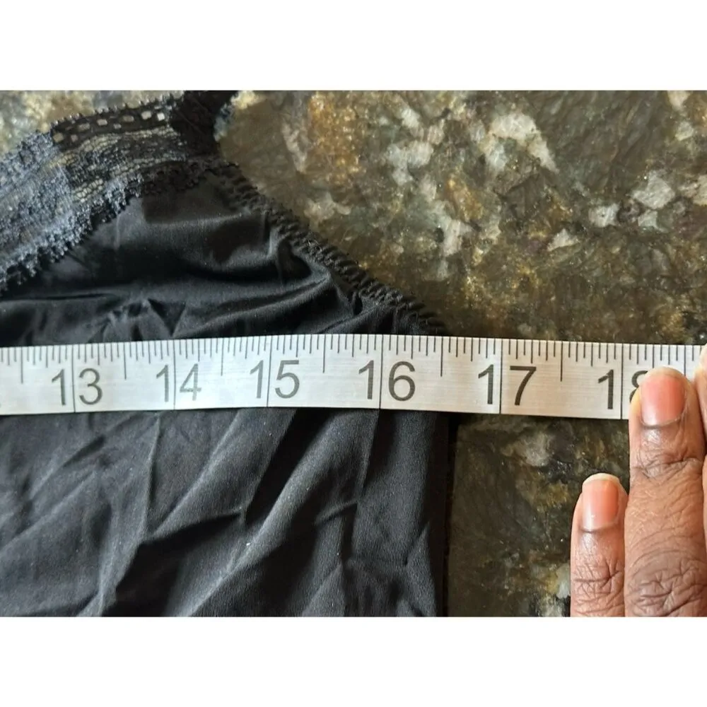 Vintage Y2k Camisole Top Satin Lace Trim Sz L 90s Spaghetti Strap Goth Sexy READ Black Size L - Image 9