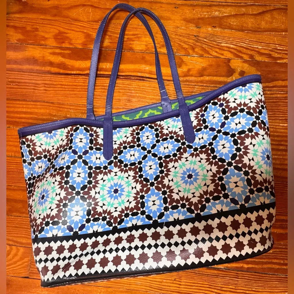orYANY PVC Blue Multicolored Moroccan Pattern Tote - Image 2
