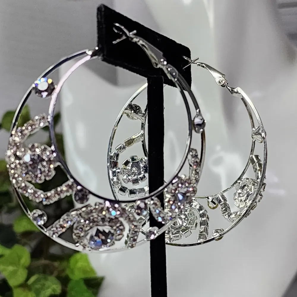 Silver Glam Hoop Earring with Zirconia Crystal Design - Image 2