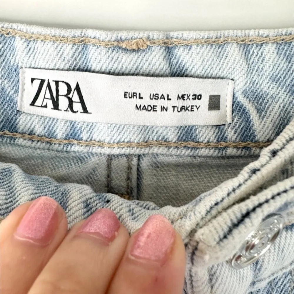 ZARA Skirt Womens Large Denim Midi Light Wash Slit🩵 - Image 4