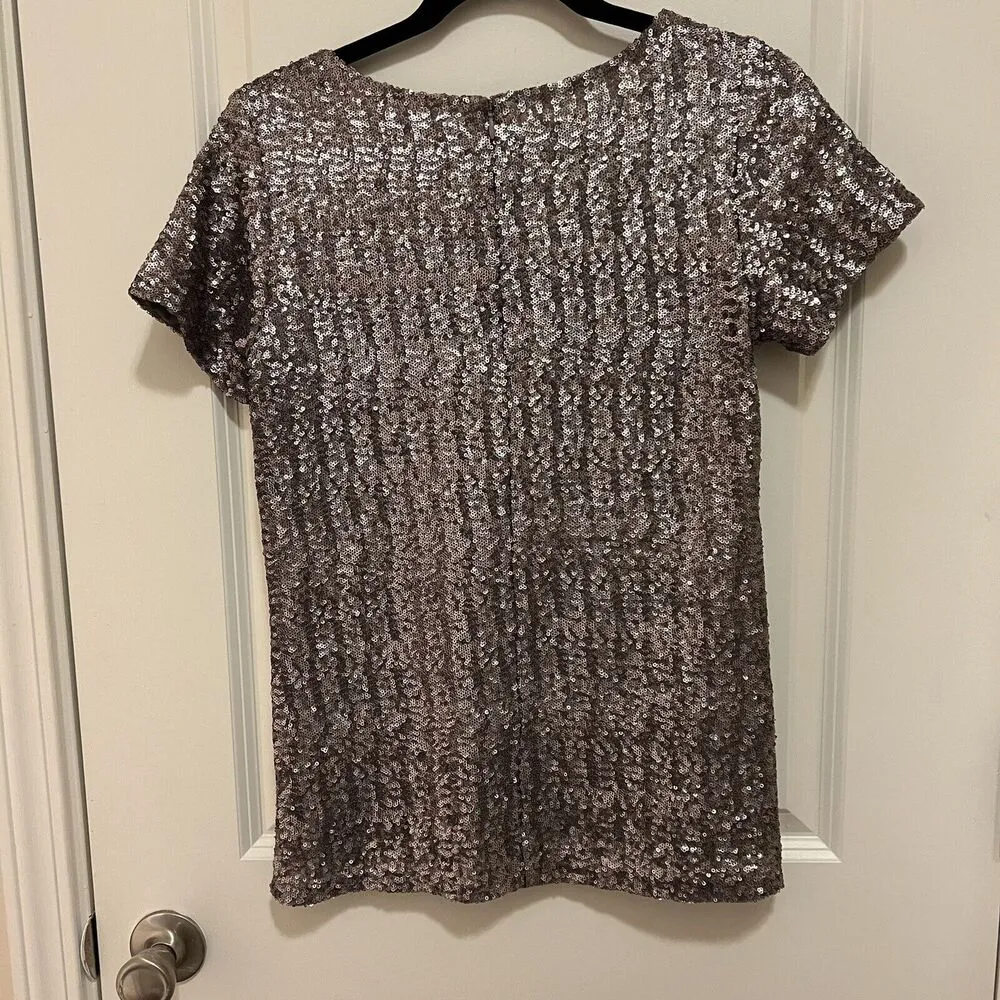Anthropologie VELVET Top by Graham & Spencer Size S Vonnie Sequin Pewter Gray Silver - Image 2