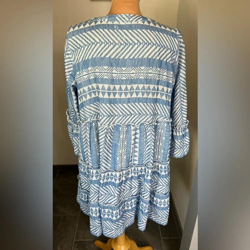 Mudpie Geometric Print Tiered Babydoll Shift Dress With‎ Flare Sleeves - Image 4