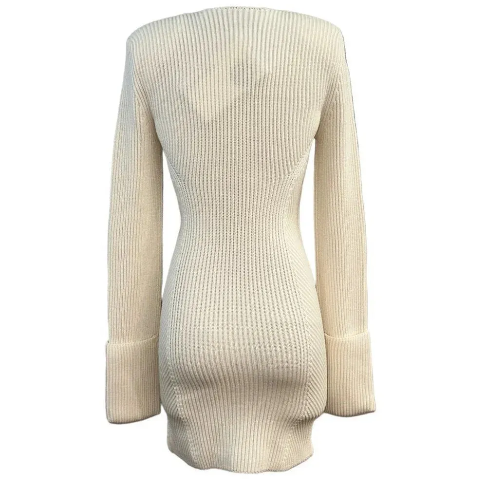 GAUGE81 Artik Dress in Ivory Large New Womens Sweater Knit Mini White - Image 8