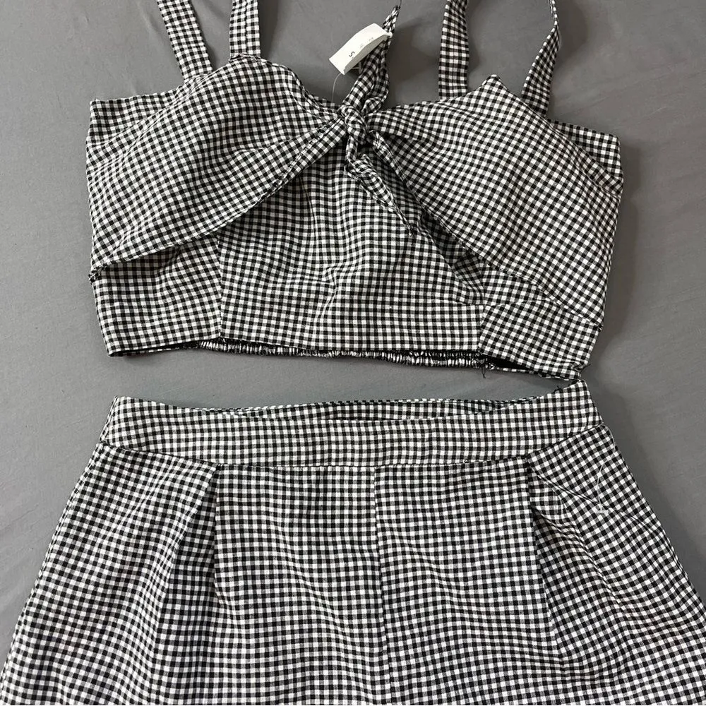Tilly’s 2 piece matching short top set high wasted gingham tank size large - Image 6