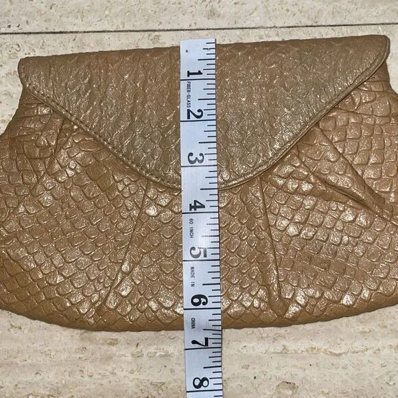 LAUREN MERKIN NYC GOLD EMBOSSED SNAKESKIN  FAUX LEATHER SMALL CLUTCH‎ BAG - Image 3