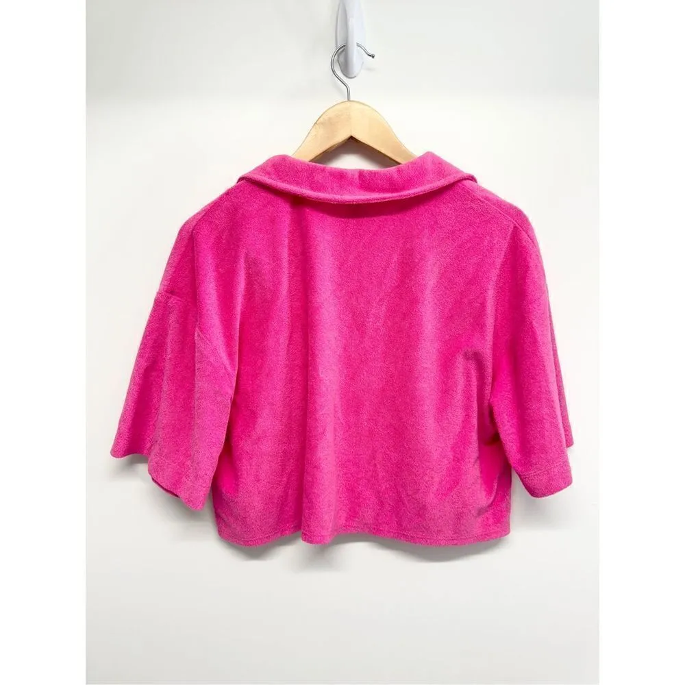 Aqua Swim Shirt Collared Pocket Terrycloth Crop Top Barbie Pink Size Small NEW - Image 6