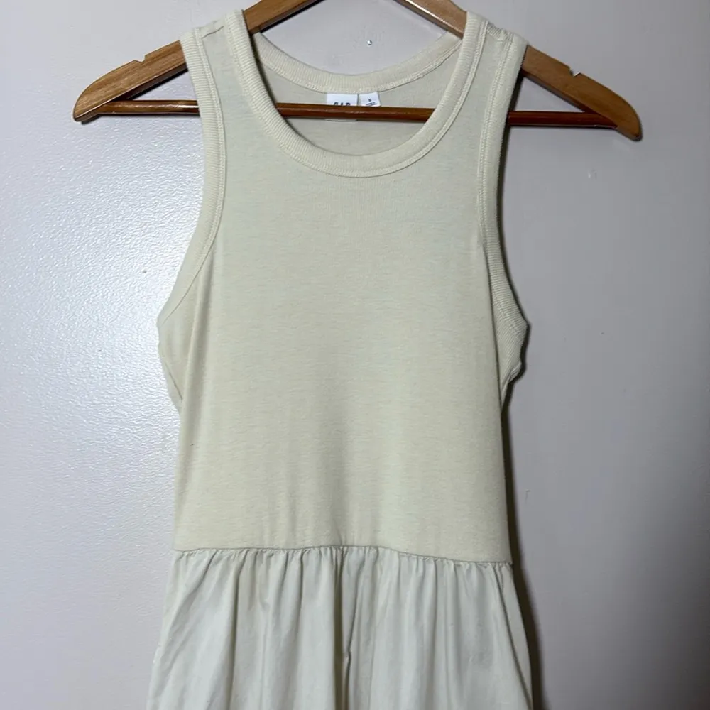 Gap Sleeveless Midi Dress Chino Poplin Skirt Racerback Tiered Tan Beige Size S - Image 5